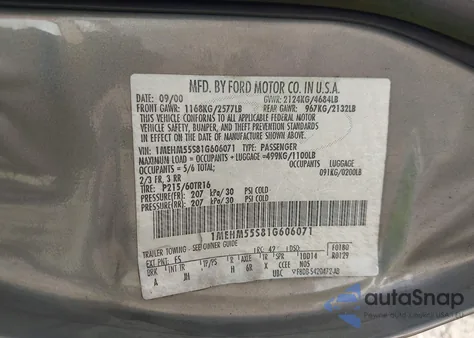 2001 Mercury Sable Ls Premium из США, поврежденный, VIN 1MEHM55S81G606071